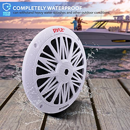 Pyle 6.5 Inch Dual Marine Speakers - 2 Way Waterproof and Weather Resistant Outdoor Audio Stereo Sound System with 200 Watt Power, Poly Carbon Cone and Butyl Rubber Surround - 1 Pair - PLMR62 (White)