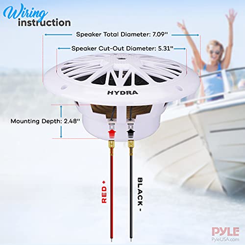 Pyle 6.5 Inch Dual Marine Speakers - 2 Way Waterproof and Weather Resistant Outdoor Audio Stereo Sound System with 200 Watt Power, Poly Carbon Cone and Butyl Rubber Surround - 1 Pair - PLMR62 (White)