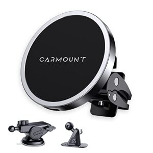 carmount x1 wireless charging mount 2.0 iphone 12/13/14 holder with vent, dashboard and windshield attachment; up to 15w fast charge, adjustable easy access 360° rotation
