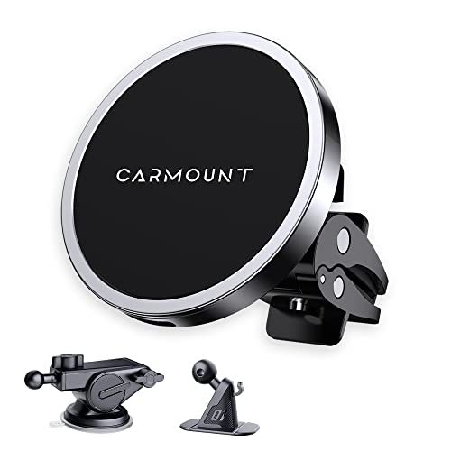 CarMount X1 Wireless Charging Mount 2.0 iPhone 12/13/14 Holder with Vent, Dashboard and Windshield Attachment; Up to 15W Fast Charge, Adjustable Easy Access 360° Rotation