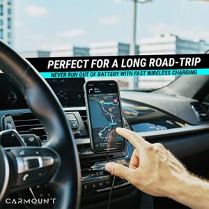 CarMount X1 Wireless Charging Mount 2.0 iPhone 12/13/14 Holder with Vent, Dashboard and Windshield Attachment; Up to 15W Fast Charge, Adjustable Easy Access 360° Rotation