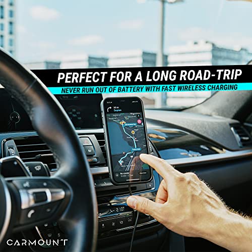 CarMount X1 Wireless Charging Mount 2.0 iPhone 12/13/14 Holder with Vent, Dashboard and Windshield Attachment; Up to 15W Fast Charge, Adjustable Easy Access 360° Rotation
