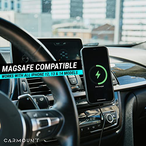 CarMount X1 Wireless Charging Mount 2.0 iPhone 12/13/14 Holder with Vent, Dashboard and Windshield Attachment; Up to 15W Fast Charge, Adjustable Easy Access 360° Rotation