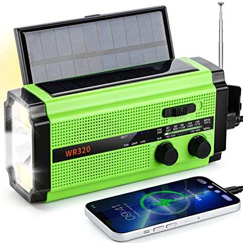 5000mAh 1.3W Solar Panels Emergency Hand Crank Radio,AM FM NOAA Weather Alert Radio,Survival Solar Powered Radio with Super Bright Flashlight,Phone Charger,SOS Alarm,for Home Survival Hurricane