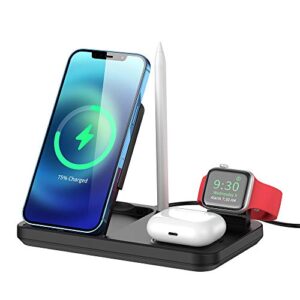wireless charger, 4 in 1 charging station compatible with magsafe charger iphone 12, apple watch series 6, apple pen charger, airpods wireless charger (black)