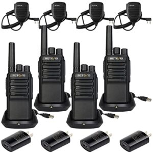 retevis nr10 ai noise cancelling two way radios,heavy duty 2 way radio with shoulder mic,16ch 1200mah, usb charging base, compact walkie talkies for gift factory manufacturing workshops(4 pack)