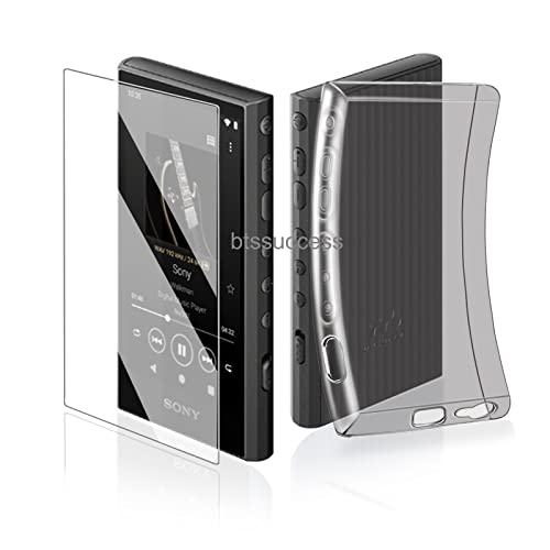 Soft Clear TPU Protective Shell Skin Case Cover for Sony Walkman NW-A300 Series NW-A306 NW-A307 (Clear Black case and Glass)