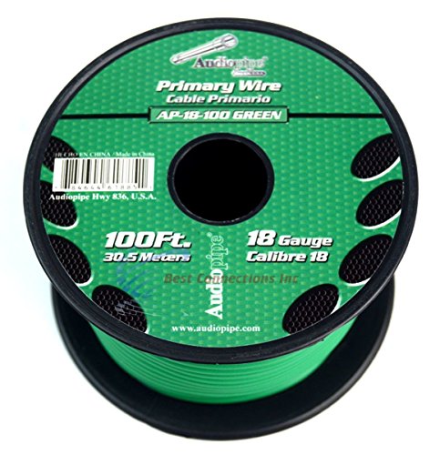 Audiopipe Best Connections Copper Clad Stranded Car Audio Primary Remote Wire (18 Gauge 100', Green)