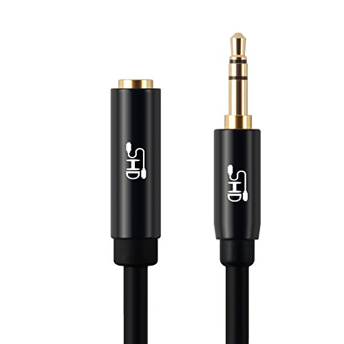 SHD Aux Extension Cable 3.5mm Cord Stereo Audio Cable Male to Female Type Metal Connectors Black-3Feet