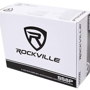 Rockville SS8P 400w 8" Slim Under-Seat Active Powered Car/Truck Subwoofer Sub,Black