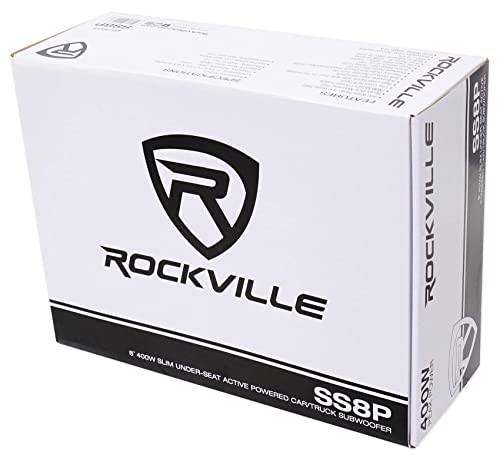 Rockville SS8P 400w 8" Slim Under-Seat Active Powered Car/Truck Subwoofer Sub,Black