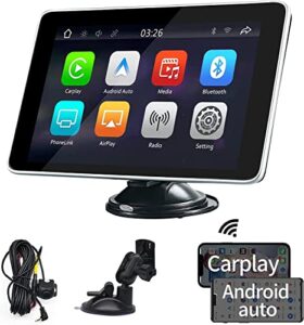 wireless portable car stereo with rear camera dash or windshield mounted 7.5” ips touchscreen car receiver compatible with apple carplay/android auto，bluetooth，mirror link，google，siri assistant