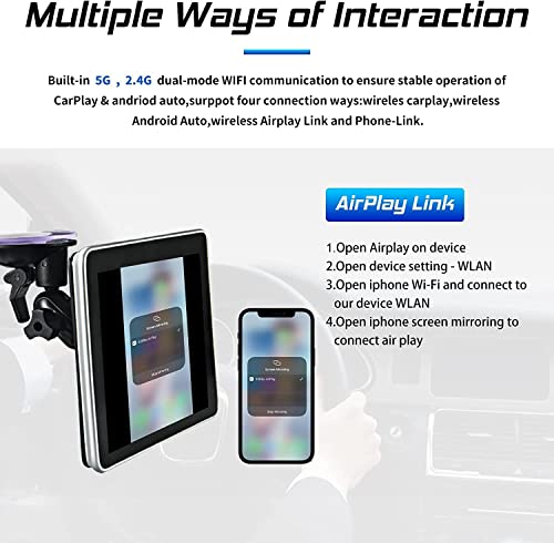 Wireless Portable Car Stereo with Rear Camera Dash or Windshield Mounted 7.5” IPS Touchscreen Car Receiver Compatible with Apple Carplay/Android Auto，Bluetooth，Mirror Link，Google，Siri Assistant