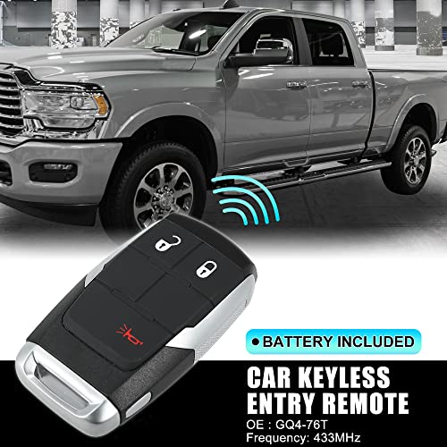 X AUTOHAUX Replacement Keyless Entry Remote Car Key Fob GQ4-76T 433Mhz for Ram 2500 3500 4500 5500 2019 2020 2021 3 Buttons with Door Key