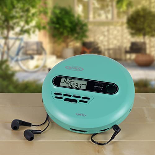 Jensen CD-65 Teal Portable Personal CD Player CD/MP3 Player + Digital AM/FM Radio + with LCD Display Bass Boost 60-Second Anti Skip CD R/RW/Compatible Sport Earbuds Included (Limited Edition Color)