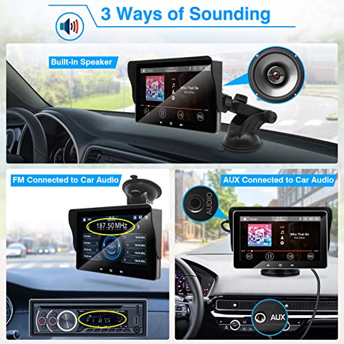 URVOLAX Wireless Portable Car Stereo Carplay Audio Receiver Compatible with Apple Android Auto System,7" HD Touch Screen Car Play with Bluetooth WiFi GPS Navigation FM Radio MirrorLink Voice Control