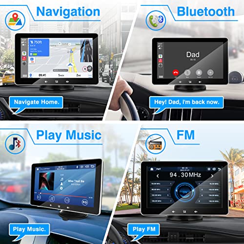 URVOLAX Wireless Portable Car Stereo Carplay Audio Receiver Compatible with Apple Android Auto System,7" HD Touch Screen Car Play with Bluetooth WiFi GPS Navigation FM Radio MirrorLink Voice Control