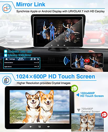 URVOLAX Wireless Portable Car Stereo Carplay Audio Receiver Compatible with Apple Android Auto System,7" HD Touch Screen Car Play with Bluetooth WiFi GPS Navigation FM Radio MirrorLink Voice Control