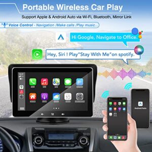 URVOLAX Wireless Portable Car Stereo Carplay Audio Receiver Compatible with Apple Android Auto System,7" HD Touch Screen Car Play with Bluetooth WiFi GPS Navigation FM Radio MirrorLink Voice Control