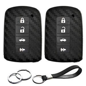 2pcs compatible with toyota hyq14fba smart 4 bts carbon fiber looks silicone fob key case cover protector keyless remote holder for 2012-2019 toyota avalon camry camry hybrid, 2014-2019 toyota corolla