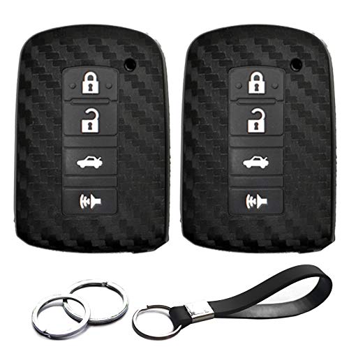 2pcs Compatible with Toyota HYQ14FBA Smart 4 Bts Carbon Fiber Looks Silicone FOB Key Case Cover Protector Keyless Remote Holder for 2012-2019 Toyota Avalon Camry Camry Hybrid, 2014-2019 Toyota Corolla