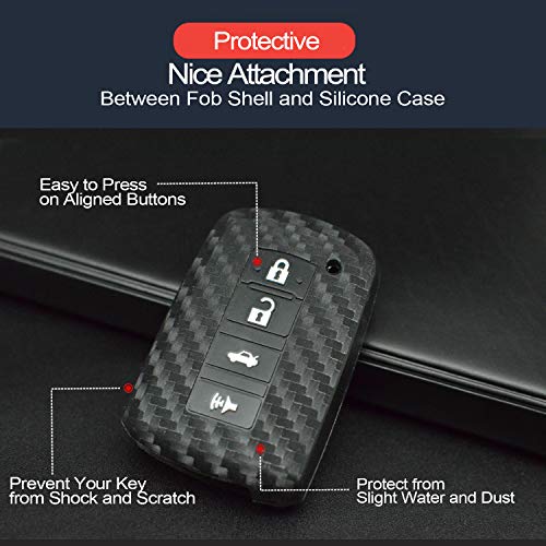 2pcs Compatible with Toyota HYQ14FBA Smart 4 Bts Carbon Fiber Looks Silicone FOB Key Case Cover Protector Keyless Remote Holder for 2012-2019 Toyota Avalon Camry Camry Hybrid, 2014-2019 Toyota Corolla