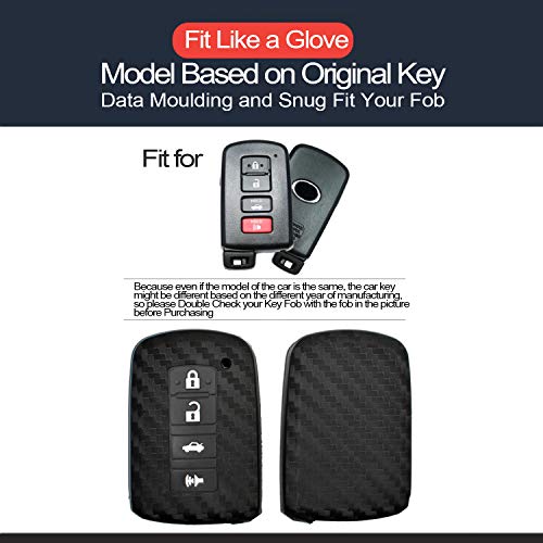 2pcs Compatible with Toyota HYQ14FBA Smart 4 Bts Carbon Fiber Looks Silicone FOB Key Case Cover Protector Keyless Remote Holder for 2012-2019 Toyota Avalon Camry Camry Hybrid, 2014-2019 Toyota Corolla