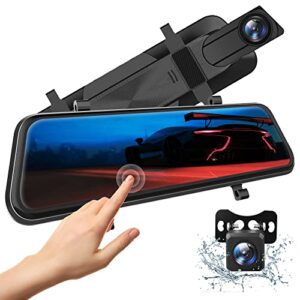 volway 10″ 4k mirror dash cam w/voice control, enhanced night vision, full touch screen, waterproof backup camera rear view mirror camera, parking assistance, loop recording, usb type c