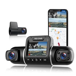 rexing v2 pro ai dash cam, 3 channel front cabin rear 1080p recording,2.7” lcd,wifi,mobile app,gps,night vision,artificial intelligence dash camera adas, collision, pedestrian,lane departure warning