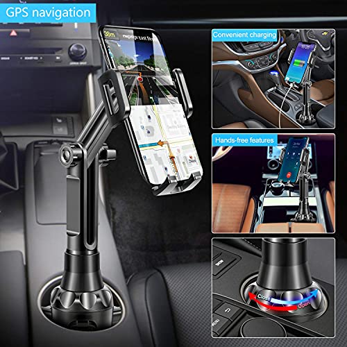 TOPGO Car Cup Holder Phone Mount Pro Ver. [Adjustable Height & No Shaking] Cup Holder Phone Holder for Car Compatible with iPhone 14 13 Samsung Galaxy S22 Ultra Note 21(Black)