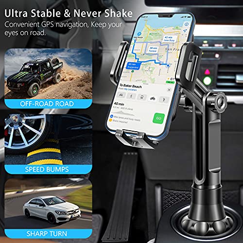 TOPGO Car Cup Holder Phone Mount Pro Ver. [Adjustable Height & No Shaking] Cup Holder Phone Holder for Car Compatible with iPhone 14 13 Samsung Galaxy S22 Ultra Note 21(Black)