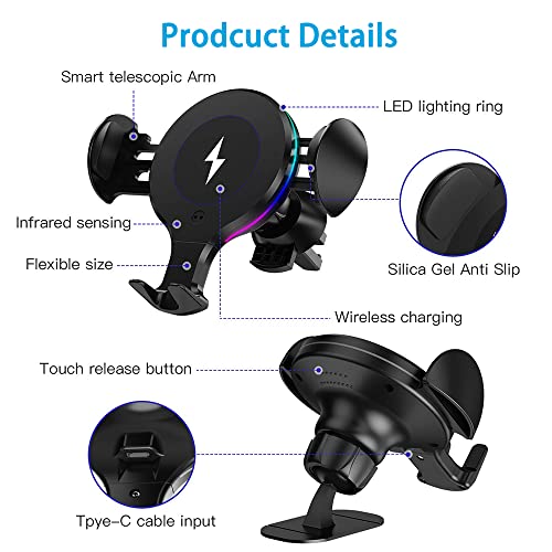 ALLSUN Wireless Car Charger, 10W Qi Fast Charging Auto-Clamping Air Vent Car Phone Holder Mount, Compatible with iPhone 12/12Pro/11/11 Pro/XS/Max/XR/X/ 8, Samsung Galaxy S20/ S10/ S9/ S8, Note 9, etc