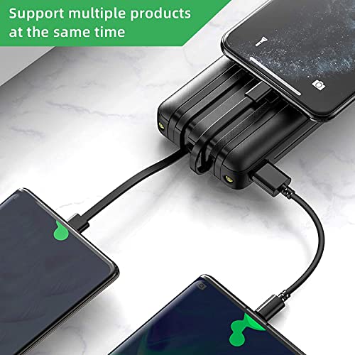 Power Bank 20000mAh, 12W Portable Charger with Built in Cables, 4 Output 2 Input & Flashlight, Ultra High Capacity Safer External Battery Pack Compatible with iPhone, Android phone,Tablet & etc