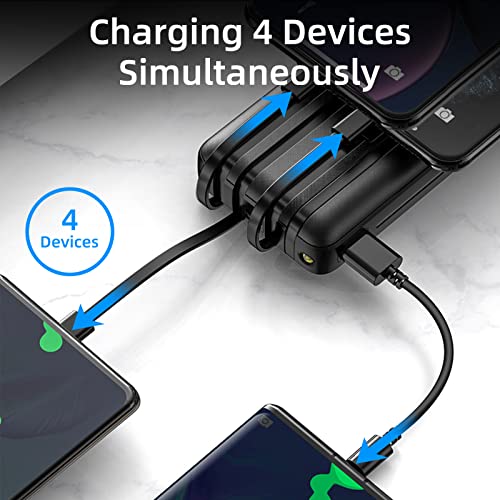 Power Bank 20000mAh, 12W Portable Charger with Built in Cables, 4 Output 2 Input & Flashlight, Ultra High Capacity Safer External Battery Pack Compatible with iPhone, Android phone,Tablet & etc