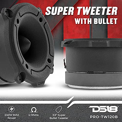 DS18 PRO-TW120B Super Tweeter in Black - 1", Aluminum Frame and Diaphragm, 240W Max, 120W RMS, 4 Ohms, Built in Crossover - PRO Tweeters are The Best in The Pro Audio and Voceteo Market (Pair)