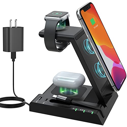 Wireless Charger 6 in 1,YiJYi 15W Fast Charging Station for Apple iWatch SE/6/5/4/3/2/1,AirPods Pro,Compatible with iPhone 13/12/12 Pro Max/11 Series/XS/XR/X/8/Samsung Galaxy.