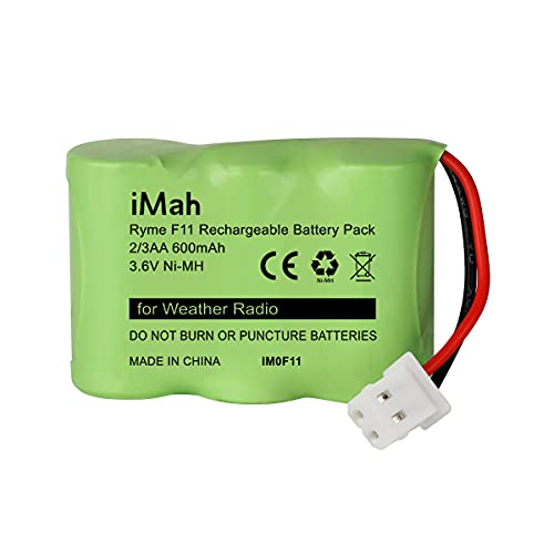 iMah Ryme F11 2/3AA600 3.6V 600mAh Ni-MH Battery Pack, fits Kaito KA500 KA550 KA600 and fits Eton FRX3 Earlier Round-Hole Verson(Don't fit Eton FRX3 0000101 Newer Square-Hole Verson)