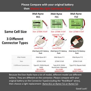 iMah Ryme F11 2/3AA600 3.6V 600mAh Ni-MH Battery Pack, fits Kaito KA500 KA550 KA600 and fits Eton FRX3 Earlier Round-Hole Verson(Don't fit Eton FRX3 0000101 Newer Square-Hole Verson)