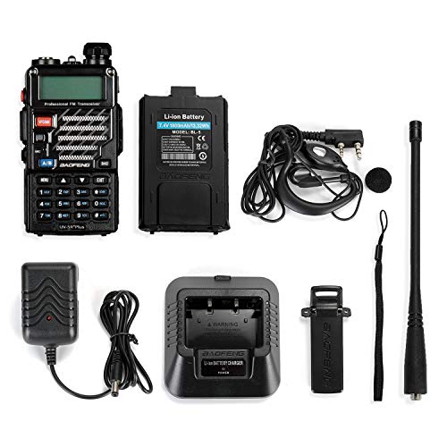 5 Pack Baofeng UV-5R+ Plus Ham Radio Handheld, Dual Band Two Way Radio Rechargeable Long Range Walkie Talkies, with Earpiece & Programming Cable (Black)