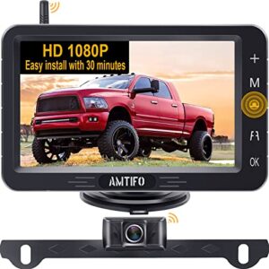 amtifo wireless backup camera hd 1080p bluetooth rear view 5 inch split screen touch key monitor car truck camper license plate cam system 2 channels waterproof clear night vision diy guide lines a6