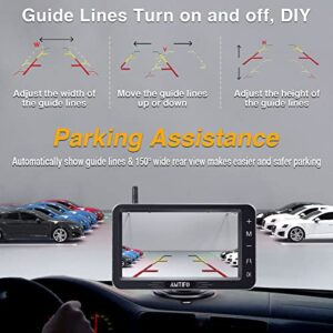 AMTIFO Wireless Backup Camera HD 1080P Bluetooth Rear View 5 Inch Split Screen Touch Key Monitor Car Truck Camper License Plate Cam System 2 Channels Waterproof Clear Night Vision DIY Guide Lines A6