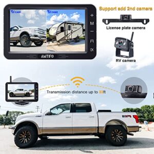 AMTIFO Wireless Backup Camera HD 1080P Bluetooth Rear View 5 Inch Split Screen Touch Key Monitor Car Truck Camper License Plate Cam System 2 Channels Waterproof Clear Night Vision DIY Guide Lines A6