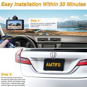 AMTIFO Wireless Backup Camera HD 1080P Bluetooth Rear View 5 Inch Split Screen Touch Key Monitor Car Truck Camper License Plate Cam System 2 Channels Waterproof Clear Night Vision DIY Guide Lines A6