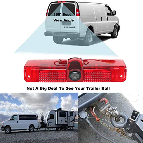 RED WOLF Third 3rd Brake Light Rear View Backup Camera for Chevrolet Express / GMC Savana 1500 2500/3500 2003-2019 Vans Reverse Parking Waterproof