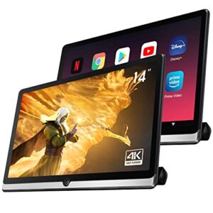 14 inch new 4k android 10.0 portable car tv headrest monitor tablet for back seat, support phone wireless mirroring touch screen,with wifi/bluetooth/hdmi/usb/sd/fm/airplay video player 2g+32g(2*pcs)
