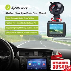 Sportway S503 Suction Cup Dash Cam Mount Holder (5th Gen) with 3pcs 360 Rotating Joints for Rove Nexar Z-Edge Kingslim iiwey NIUTA and Most Other Car Dash Cameras