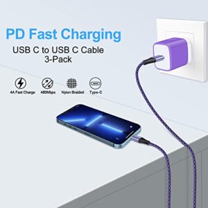 USB C to USB C Cable 3-Pack 6ft Type C Fast Charging Cable PD Cord Compatible Samsung Galaxy A14/A13 5G/A23/S23/A54/S21 FE/A34/Z Fold4/A03s/A53/S22/A12,Pixel 7/6a,iPad Air 5/4/Pro 2020,MacBook Pro/Air
