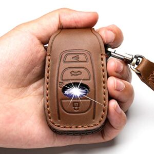 ZiHafate Leather Cover Key Fob Case Compatible with Subaru Keyless Remote Control Forester Impreza Outback WRX BRZ Legacy and XV Crosstrek etc. (A-Brown)