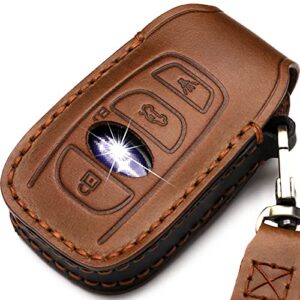 ZiHafate Leather Cover Key Fob Case Compatible with Subaru Keyless Remote Control Forester Impreza Outback WRX BRZ Legacy and XV Crosstrek etc. (A-Brown)