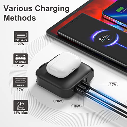 MagLoop Wireless Portable Charger, 10000mAh Magnetic Power Bank PD 20W Fast Charging with AC Wall Plug, Wireless Battery Pack for iPhone 14/13/12, Mini, Pro, Max, AirPods(Black)